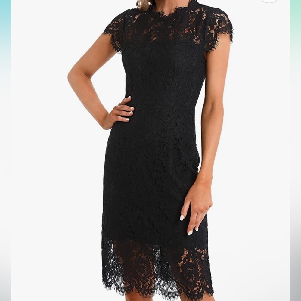 Women's Lace Dress Knee Length Sleeveless Crew Neck Dress for Women Black